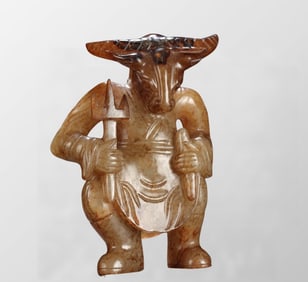 Vintage Chinese Hetian Jade Carved Ox Head Figure Statue