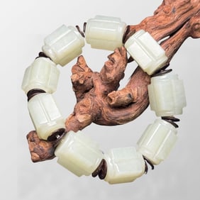 Superb Chinese Hetian Jade Beads Bracelet