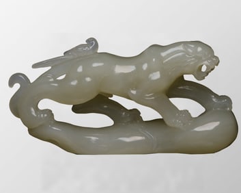 Superb Chinese Hetian Jade Carved Tiger Statue