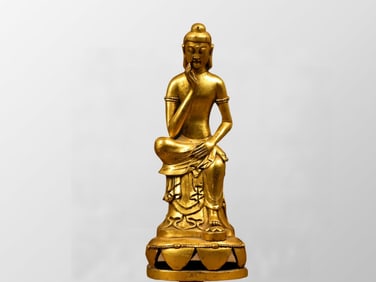 Vintage Chinese Gilt Gold Copper Figure Statue