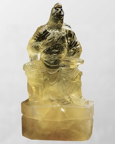 Exquisite Yellow Crystal Carved General Guangong Statue