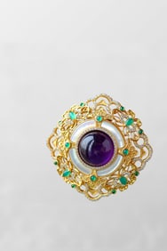 Beautiful Silver Plated Gilt Gold Inlay Amethyst Pendant