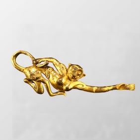 Old Chinese Gilt Gold Bronze Monkey Belt Buckle