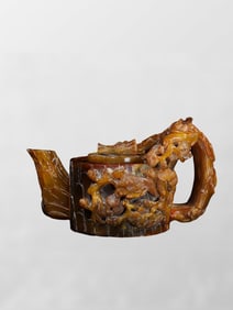 Vintage Ox Horn High Relief Squirrel & Pine Tree Teapot