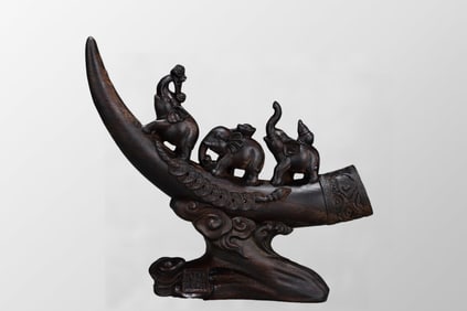 Vintage Chinese Chenxiang Wood Carved Elephant Statue
