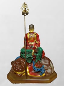 Chinese Gilt Gold Famille Rose Peking Glass Ksitigarbha Statue