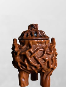 Vintage Chinese Boxwood Wood Carved Incense Burner