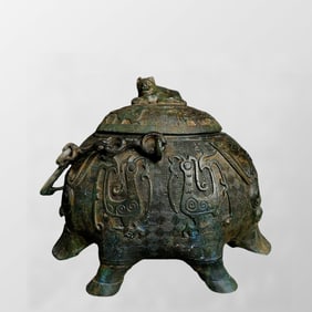 Vintage Chinese Bronze Divine Beast Handle Pot