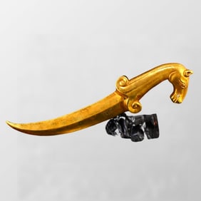 Chinese Gilt Gold Bronze Horse Head Dagger Statue
