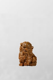 Vintage Ox Horn Carved Fortune Lion Statue