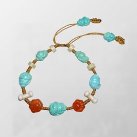 Beautiful Turquoise & Nanhong Agate Beads Bracelet