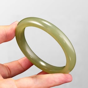 Inside Diameter 58.8 mm Chinese Natural Green Hetian Jade Bracelet