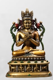 Tibetan Buddhism Colored Drawing Gilt Gold Copper Buddha Statue