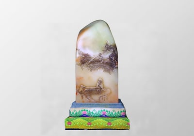 Vintage Chinese Shoushan Stone Low Relief Figure Design Seal