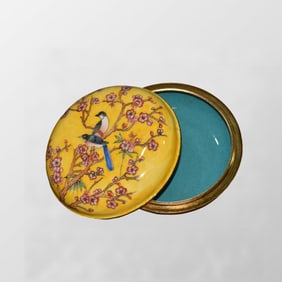Chinese Gilt Gold Copper Enamel Plum Flower & Magpie Rouge Box