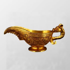 Vintage Chinese Gilt Gold Bronze Chi Dragon Design Wine Cup