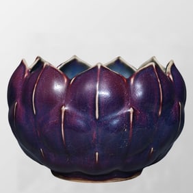 Chinese Variable Glaze Jun Kiln Lotus Flower Porcelain Brush Washer
