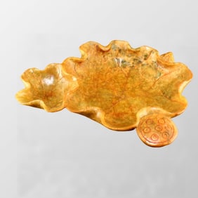 Vintage Jade Carved Lotus Leaf Shape Brush Washer