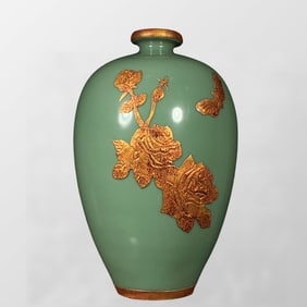 Chinese Inlaying Gold Edge Longquan Kiln Porcelain Vase