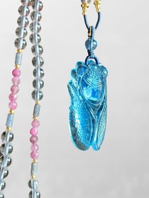 Beautiful Aquamarine Carved Fortune Cicada Pendant