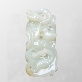 Superb Chinese Hetian Jade Carved Fortune Dragon Pendant