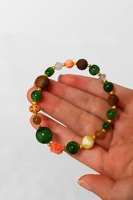 Beautiful Chinese Green Hetian Jade & Chenxiang Wood Beads Bracelet