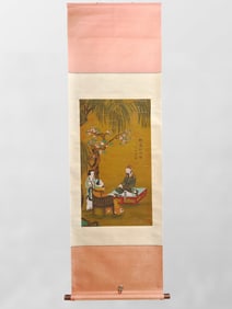 Chinese Watercolour On Silk Figure Design Painting - Li Gong Lin