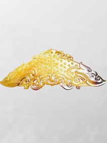 Vintage Chinese Hetian Jade Carved Beast Semicircle Jade Bi