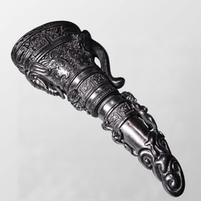 Vintage Ox Horn Carved Chi Dragon Cup Statue