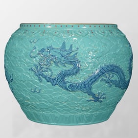Chinese Gilt Edge Turquoise Fortune Dragon Porcelain Pot