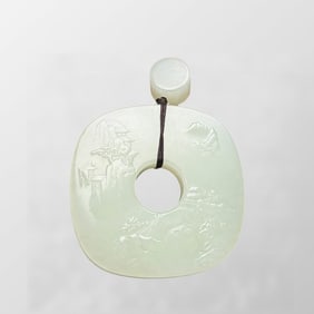 Superb Chinese Hetian Jade Carved Mountain River Scene Pendant