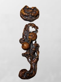 Vintage Chinese Hetian Jade Carved Ruyi Peach Statue