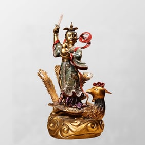 Tibetan Buddhism Colored Drawing Gilt Gold Copper Figure Sttaue