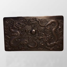 Old Chinese Zitan Wood Low Relief Fortune Dragon Jewellery Box