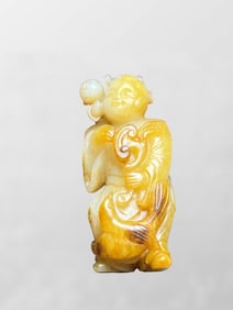 Vintage Chinese Hetian Jade Carved Kid Statue