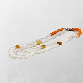 Chinese Hetian Jade Original Stone Beads Necklace