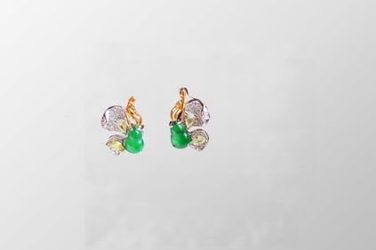 Beautiful 925 Silver Inlay Jadeite Gourd Earring