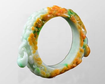 Inside Diameter 61mm Superb Jadeite High Relief Phoenix & Peony Bracelet