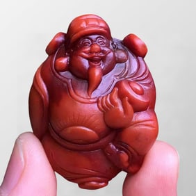 Superb Chinese Nanhong Agate Carved Fortune Taoism Deity Pendant