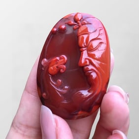 Superb Chinese Nanhong Agate Carved General Guangong Pendant
