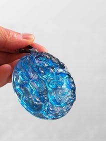 Beautiful Natural Aquamarine Carved Fortune Dragon Pendant w Hand Woven Necklace