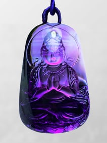 Beautiful Natural Amethyst Carved Kwan-yin Pendant w Necklace