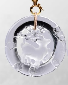 Beautiful Natural White Crystal Carved Fortune Deer Pendant w Hand Woven Necklace