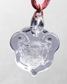 Beautiful Natural White Crystal Carved Fortune Dragon Pendant w Hand Woven Necklace