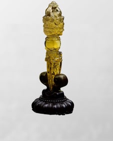 Beautiful Natural Yellow Crystal Carved Pestle Xiangmo Statue