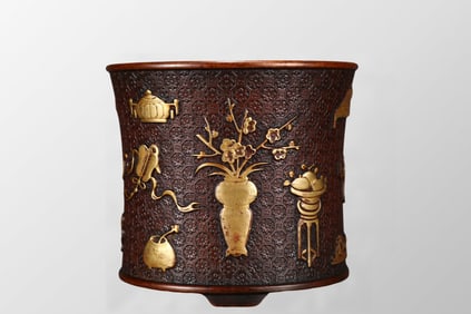 Chinese Gilt Gold Copper Brush Pot