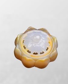Openwork Chinese Agate Carved Lotus Flower Incense Burner