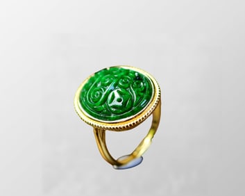 Beautiful Silver Plated Gilt Gold Inlay Jadeite Ring