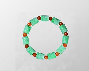 Exquisite Jadeite & Nanhong Agate Beads Bracelet