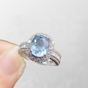 Vintage 925 Silver Inlay Aquamarine Ring